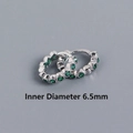 S925 sterling silver hoop earrings with green zircon and 6.5mm inner diameter - 6.5mm Platinum Color Green Zircon