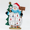 Wooden snowman Christmas tree table ornament with mini hanging figurines and train - Small White Snowman