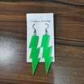 Fashionable green acrylic lightning bolt earrings presented on a jewelry card - Single Layer Green