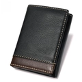 Cartera de cuero de tres pliegues con protección RFID y diseño en negro y marrón bicolore - Estilo de Costuras en Color de Contraste / 5004 Negro