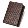 Close-up of brown woven genuine leather wallet with advanced RFID blocking protection - 5005 Coffee