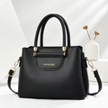Elegant black lychee texture handbag with gold hardware and adjustable shoulder strap - L24.5xW12xH18.5cm / Black