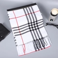 Écharpe classique à carreaux rouges, blancs et noirs avec franges douces pour hommes - 190x32cm / Carreau Blanc à Quatre Lignes