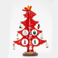 DIY red wooden Christmas tree desk ornament with hand-painted mini festive figurines - Small / Red