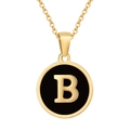 Collier en acier inoxydable plaqué or 18 carats avec pendentif noir et lettre dorée B - Initiale B