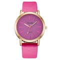 YOLAKO Damen-Quarzuhr mit rosarotem Lederarmband und violettem Glitzerzifferblatt - Fuchsia