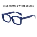 Modern square thick frame sunglasses in deep blue finish with clear lenses - Blue Frame Clear Lens Anti Blue Light