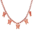 Rose gold tennis choker necklace featuring five rhinestone-studded butterfly pendants - Rose Gold 5 Butterflies Style