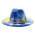 Cappello fedora tie-dye blu e giallo con corda intrecciata e catena dorata di moda - M (56-58cm) / Giallo Blu #4