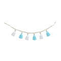 Boho tassel garland with blue and white cotton fringe and natural wood beads for nursery wall - Blue White