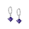 S925 silver hoop earrings featuring elegant square purple zircon pendants for women - Square Purple Zirconia / Purple/Silver