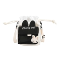 Cute bunny-themed canvas bucket bag in white and black with plush rabbit ornament - Solid Color / Black