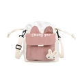 Cute bunny ear drawstring bucket bag in white and pink with plush rabbit charm - Solid Color / Pink