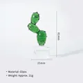 Miniature green glass cactus figurine with transparent base, 61mm height decoration - Cactus Style I