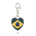 Macro detail of heart-shaped charm with Brazil flag pattern and silver lobster clasp - Brazil