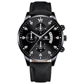 Shaarms men's black business watch with Roman diamond markers and leather strap - Black Band Black Case Black Dial Silver Hands