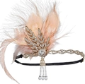 Luxuriöses 1920er Gatsby-Stirnband mit rosa Straußenfedern und glitzernden Strasssteinen - Stil 3-Rosa Beige Feder