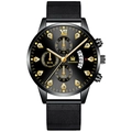 Orologio al quarzo nero da uomo con cinturino in maglia, indici in diamante e data - Cinturino Nero Cassa Nera Quadrante Nero Lancette Oro