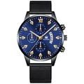 Montre homme à cadran bleu avec index dorés et bracelet en maille d'acier inoxydable noir - Bracelet Noir Boîtier Noir Cadran Bleu Aiguilles Dorées