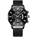 Orologio al quarzo da uomo con cinturino in maglia nera e quadrante con diamanti romani - Cinturino Nero Cassa Nera Quadrante Nero Lancette Argento
