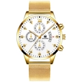 Montre homme en maille dorée avec chiffres romains et cadran blanc orné de diamants - Bracelet Or Boîtier Or Cadran Blanc Aiguilles Dorées