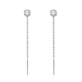 Elegant S925 sterling silver long tassel drop earrings with sparkling round zircon studs - 4-Claw White Zirconia