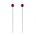 Elegant S925 sterling silver ear threaders with round brilliant-cut deep red gemstones - 4-Claw Red Zirconia