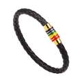 Braided black leather bracelet featuring a colorful rainbow magnetic metal clasp for unisex - Black Leather Gold/Rainbow Buckle