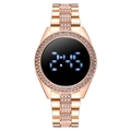 Elegante reloj LED táctil en oro rosa para mujer con correa metálica decorada con pedrería - Oro rosa
