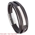 Herren Armband aus geflochtenem Leder in Braun mit Stahl-Magnetverschluss, 20,5 cm - Braun/Stahlfarbe / 20.5CM