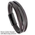 Geflochtenes Herrenarmband aus braunem Leder mit schwarzem Magnetverschluss, 20,5 cm - Braun/Schwarz / 20.5CM