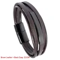 Braunes geflochtenes Lederarmband für Herren mit schwarzem Magnetverschluss, 22,5cm - Braun/Schwarz / 22.5CM