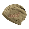 Berretto in maglia kaki da uomo con calda fodera in pile e ricamo a foglia invernale - Cappello Lungo Cachi Grande