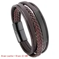 Bracciale multistrato da uomo in pelle marrone con chiusura magnetica in metallo nero 22,5cm - 22.5CM / Marrone+Nero