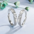 Sparkling zircon couple rings with heart design and Forever Love engraving - Adjustable Open / Couple Set (Men's and Women's Rings) / Silver