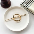 Elegant gold metal hair stick set with hammered circular ring and minimalist geometric pin - Round / Gold