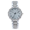 Silver crystal-encrusted women's watch featuring Roman numeral dial and sparkling finish - Silver