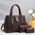 Three-piece dark brown large capacity tote bag set with wallet for stylish commuting - Coffee