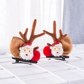 Pinzas para el pelo con astas de ciervo de Navidad, Papá Noel y pompones rojos para niños - Par de Cabezas de Papá Noel