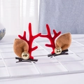 Pair of red reindeer antler hair clips with brown ears and golden bells for Christmas - Bell Pair