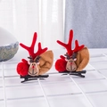 Red plush reindeer antler hair clips with cute deer face details for Christmas - Brown Reindeer Head Pair