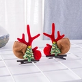 Pair of festive Christmas reindeer antler hair clips with green trees and red pom-poms - Christmas Tree Pair