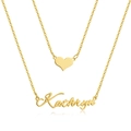 Custom gold layered necklace featuring a dainty heart pendant and Kathryn name pendant - Double Layer Heart Necklace / Gold