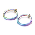 Rainbow gradient stainless steel spring ear clips for non-pierced ears in a medium hoop style - Large Rainbow (KE97326-WGHW)