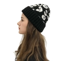 Damen Strickmütze mit Leopardenmuster in Schwarz und Grau und warmem Umschlagdesign - Einheitsgröße / Schwarz
