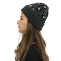 Stylish dark grey leopard print knit beanie for women providing winter warmth and windproof comfort - One Size / Dark Gray