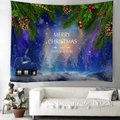 Detail of Christmas wall tapestry featuring snowy forest and Merry Christmas greeting text - Style 5-Aurora Forest
