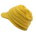 Detail shot of ginger yellow chunky knit visor beanie showing textured wool yarn material - One Size / Ginger Yellow