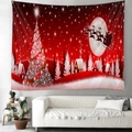 Arazzo natalizio con scena festiva rossa, Babbo Natale e montagne innevate - 150x130cm / Babbo Natale Rosso e Slitta