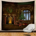 Christmas wall tapestry with a vintage fireplace and Christmas tree pattern in brown tones - Style 5-Vintage European Interior